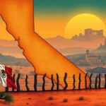 Flick International Illustration of a historical map from the 1830s depicting California and Texas as former Mexican territory.