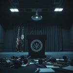 Flick International Abandoned press materials in a DHS press conference room after a senator's outburst