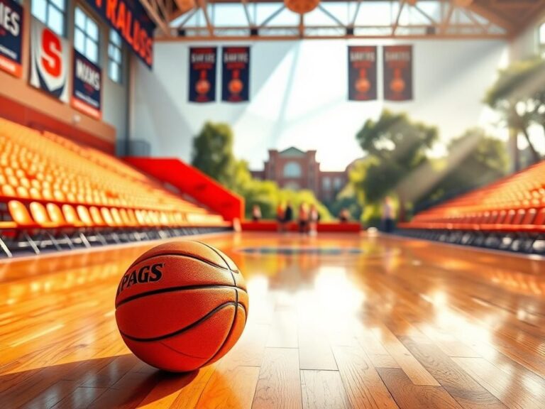 Flick International Vibrant basketball court scene at Syracuse University featuring a well-worn basketball.