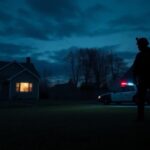 Flick International Somber suburban scene in a Minnesota neighborhood at dusk with houses showing signs of distress.