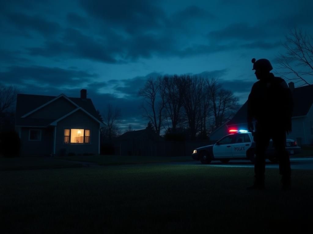 Flick International Somber suburban scene in a Minnesota neighborhood at dusk with houses showing signs of distress.