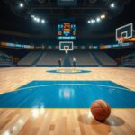 Flick International Empty basketball court showcasing Chicago Sky's colors during a game