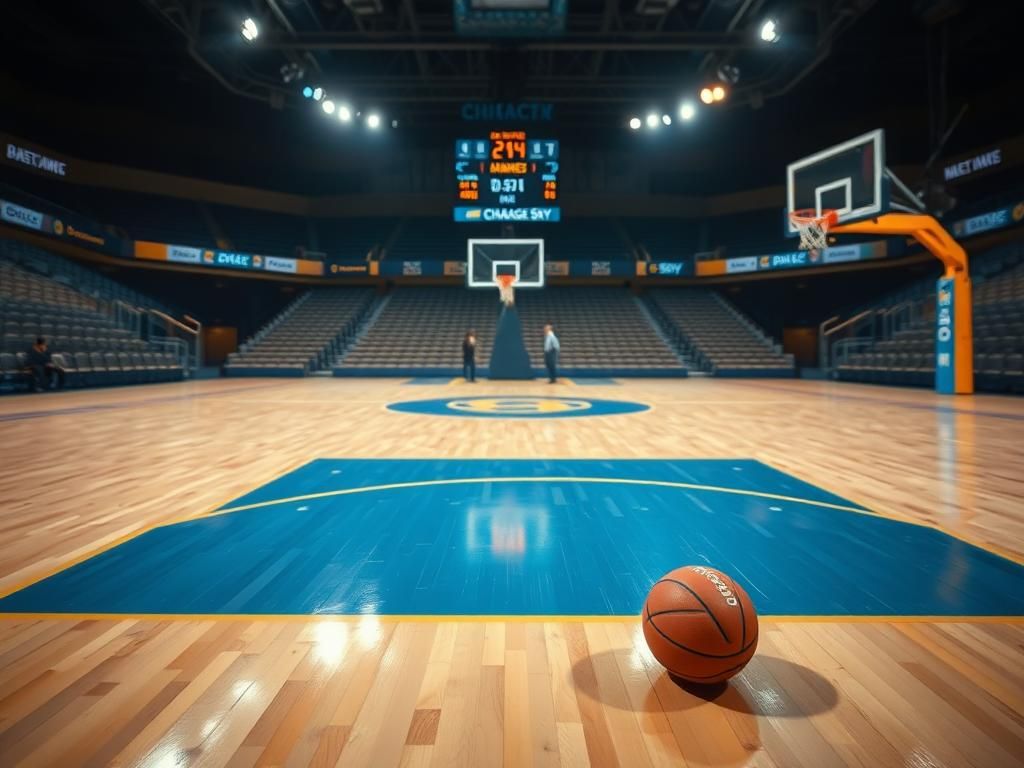 Flick International Empty basketball court showcasing Chicago Sky's colors during a game