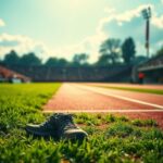 Flick International Worn running shoes on an Alabama track symbolizing the legacy of Eliud Kipsang