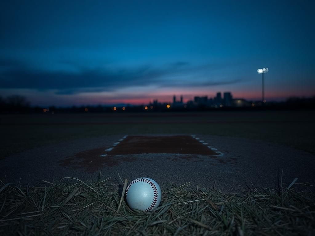 Flick International Somber baseball field at twilight reflecting on past glories