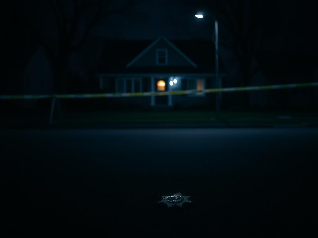 Flick International dimly lit aftermath of a tragic shooting scene in Brooklyn Park, Minnesota