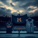 Flick International Empty stadium and court with Minnesota flag and jerseys in tribute