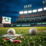 Flick International Baseball resting near the foul line at Fenway Park during a dramatic game