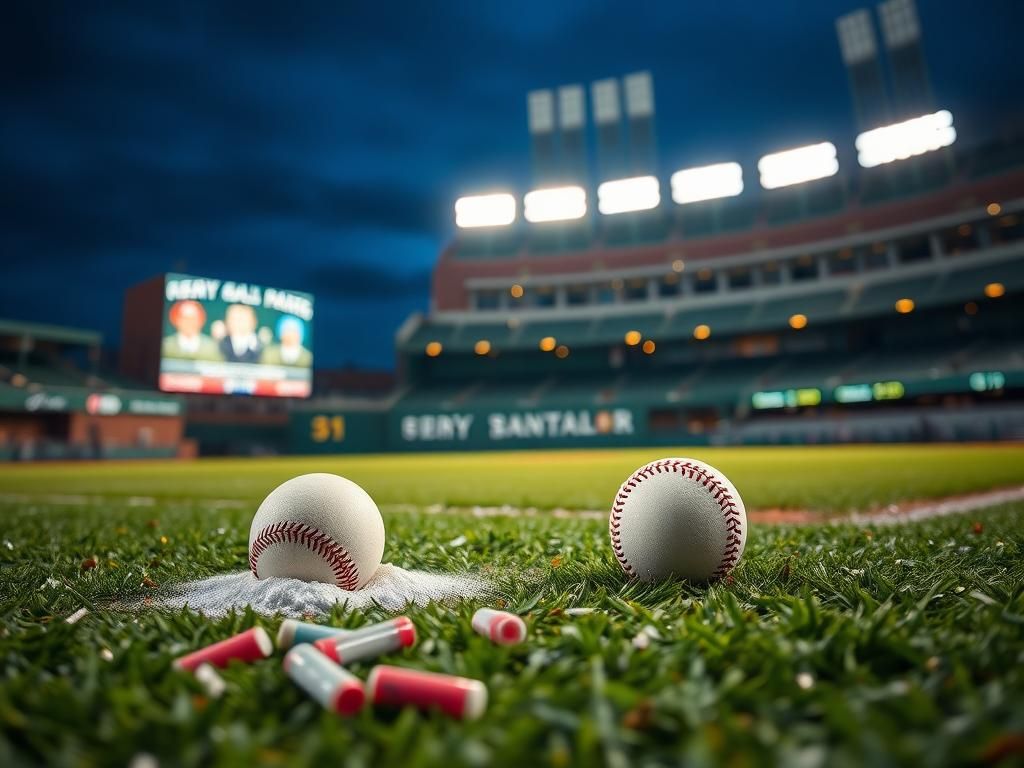 Flick International Baseball resting near the foul line at Fenway Park during a dramatic game