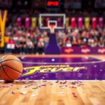 Flick International Vibrant basketball court scene featuring Indiana Fever logo and halfcourt line