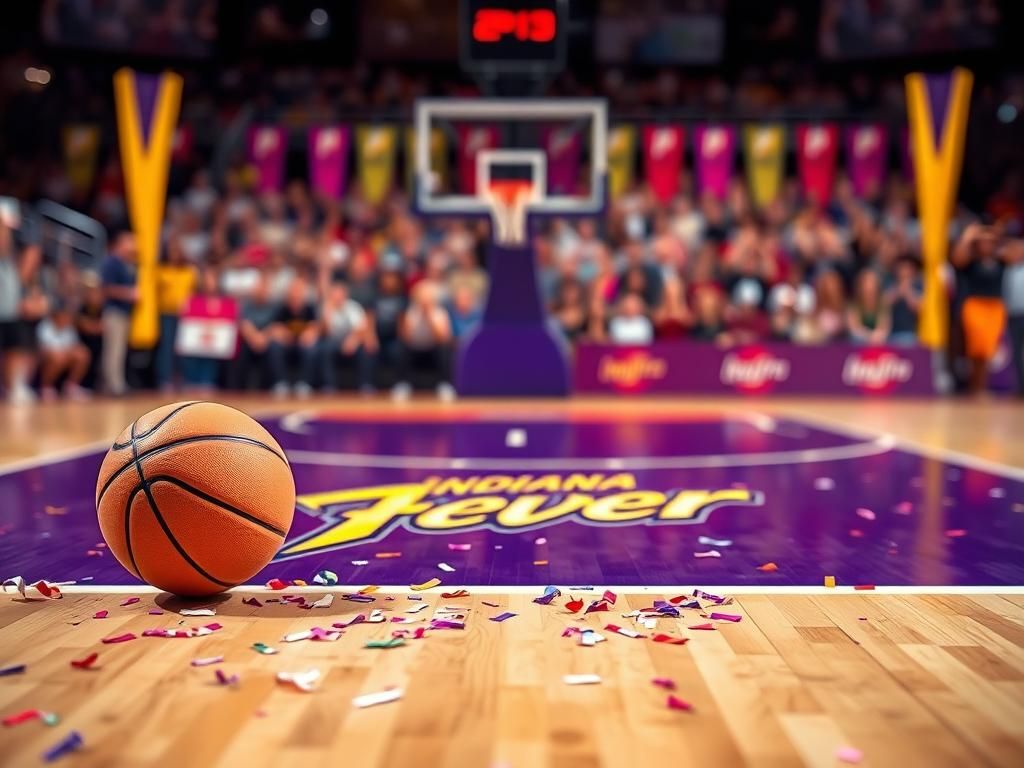 Flick International Vibrant basketball court scene featuring Indiana Fever logo and halfcourt line