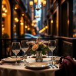 Flick International Elegantly set table for four outside a chic New York City restaurant
