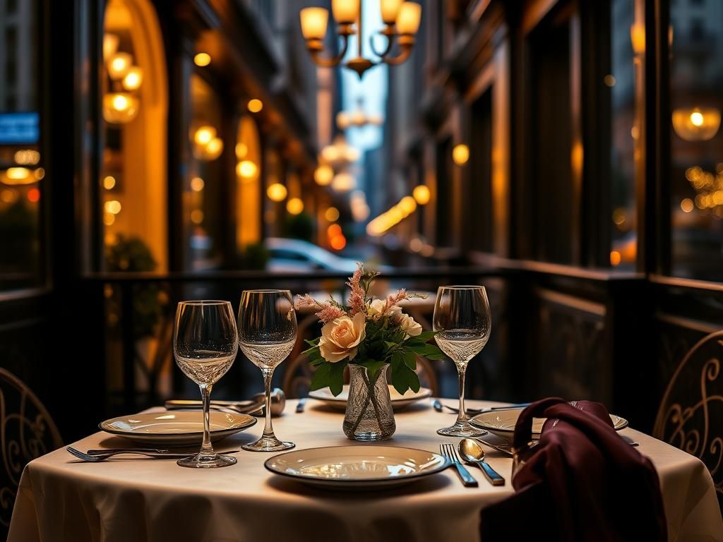 Flick International Elegantly set table for four outside a chic New York City restaurant