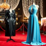 Flick International Sydney Sweeney in a vibrant icy blue halter dress with a keyhole cutout showcased against a softly lit red carpet backdrop