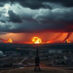 Flick International A dramatic aerial view of a stormy landscape depicting the conflict between Israel and Iran.