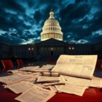 Flick International U.S. Capitol building illuminated at twilight with financial documents symbolizing tax provisions