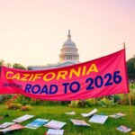 Flick International Vibrant California state capitol building surrounded by palm trees and wildflowers