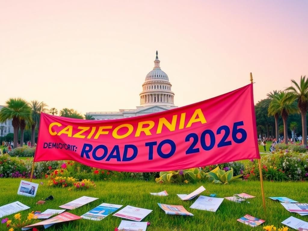 Flick International Vibrant California state capitol building surrounded by palm trees and wildflowers