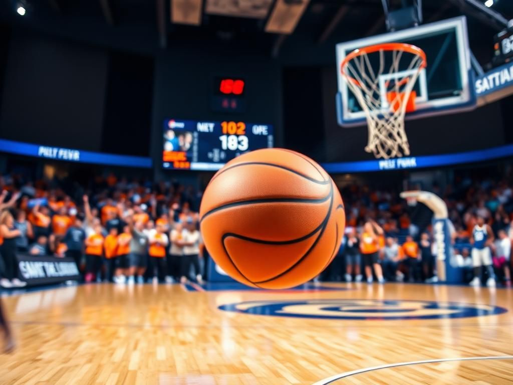 Flick International Dynamic basketball scene with Caitlin Clark making a three-point shot against New York Liberty