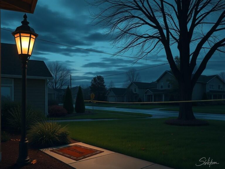 Flick International A quiet suburban Minnesota home illuminated by a flickering streetlamp, symbolizing community safety disrupted by violence