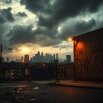 Flick International Stormy urban scene in Los Angeles depicting chaos and unrest