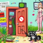 Flick International Whimsical representation of May's craziest stories featuring an alligator and raccoon