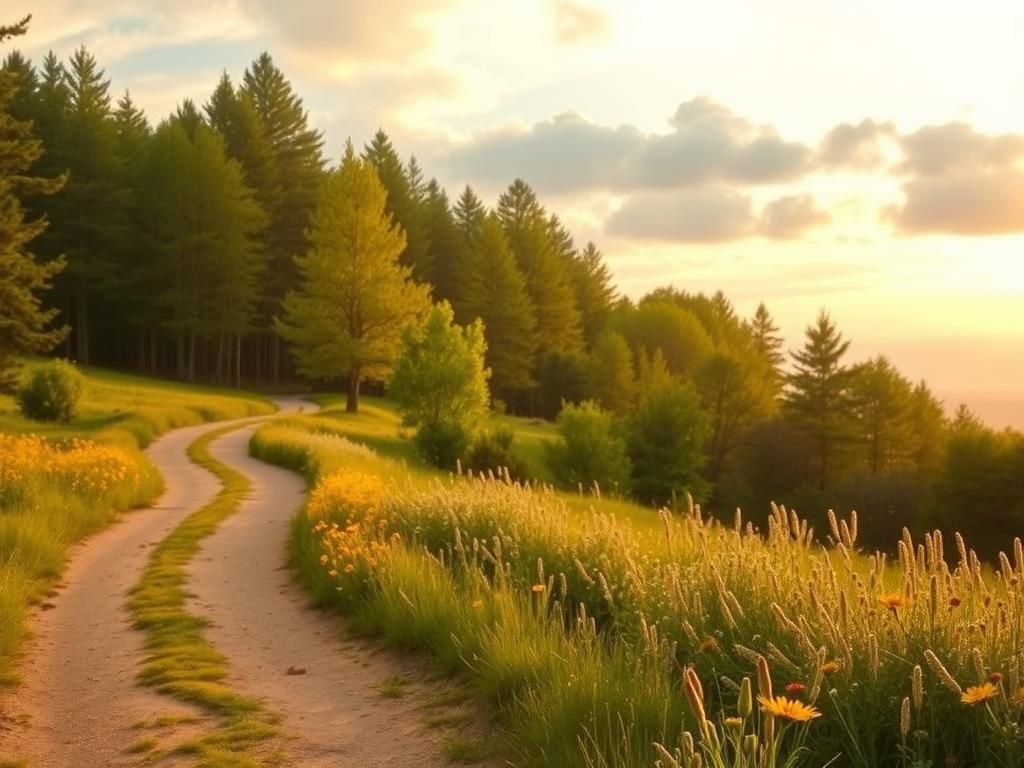 Flick International A peaceful, sunlit path through a tranquil forest symbolizing personal growth