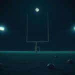 Flick International Dimly lit empty football stadium under glowing lights symbolizing retirement