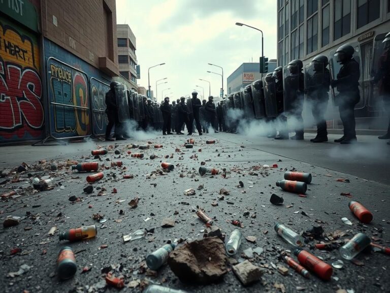 Flick International Aftermath of a protest in downtown Los Angeles featuring shattered glass and police presence