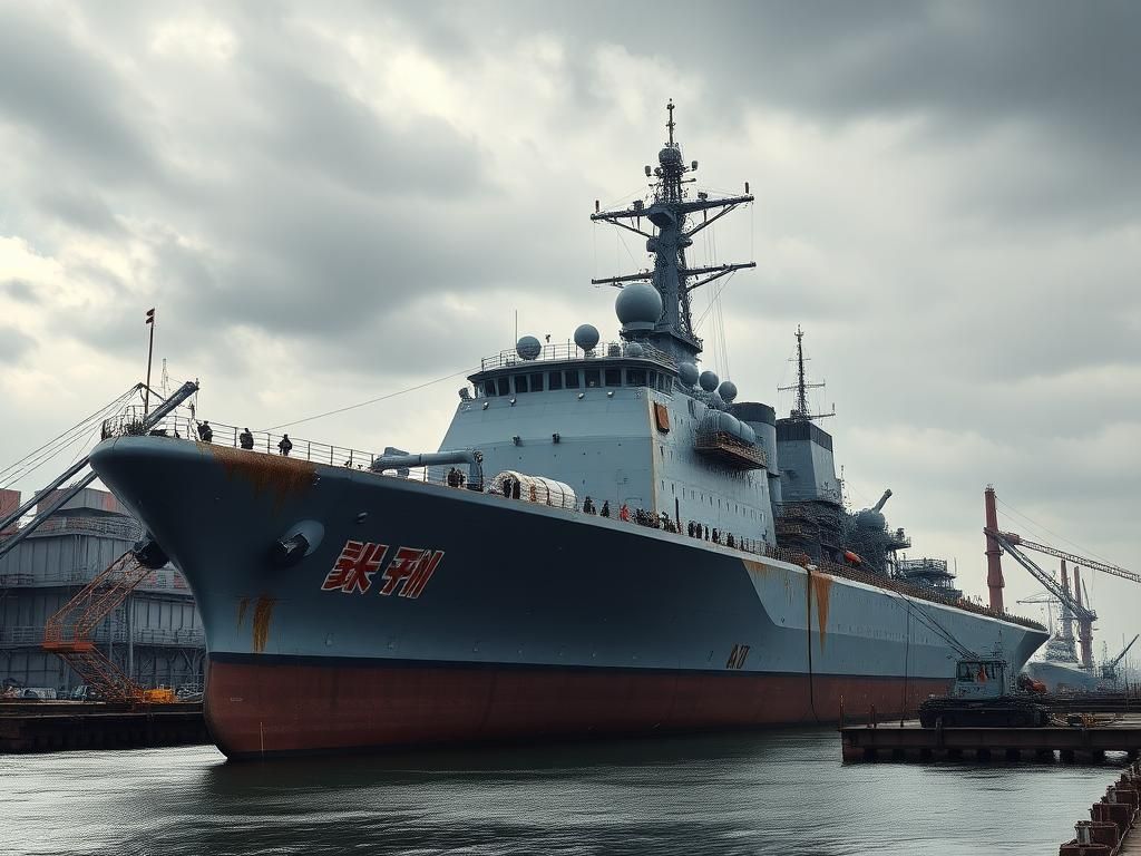 Flick International North Korea warship 'Kang Kon' upright in water at Rajin shipyard