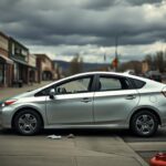Flick International Silver Toyota Prius parked on a desolate street in Boulder, Colorado, with USAID paperwork visible inside