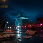 Flick International Dimly lit street sign on South State Street near the Federal Building after a protest in Salt Lake City