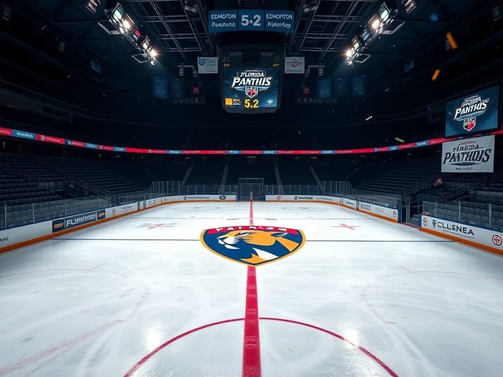 Flick International Hockey rink featuring the Florida Panthers' logo after a dramatic Game 5 victory over the Edmonton Oilers