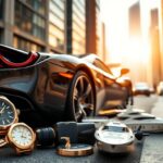 Flick International Luxurious street scene with a high-end sports car and opulent items symbolizing wealth