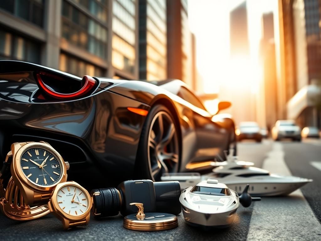 Flick International Luxurious street scene with a high-end sports car and opulent items symbolizing wealth