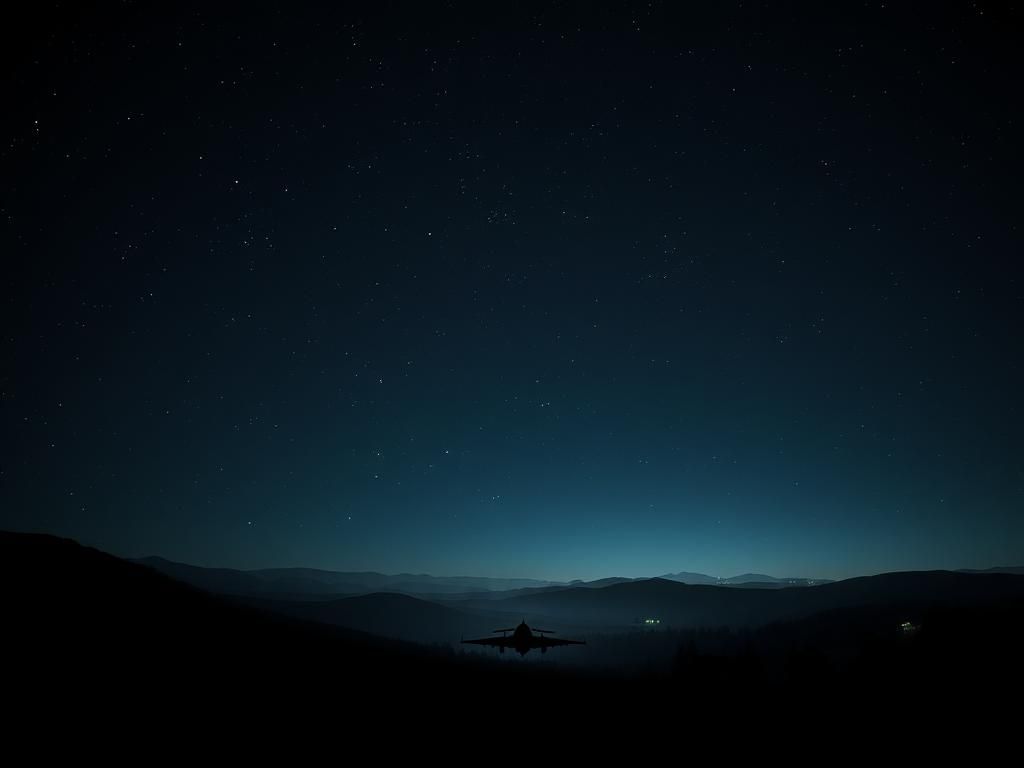 Flick International Mysterious sleek aircraft silhouette against a starry night sky