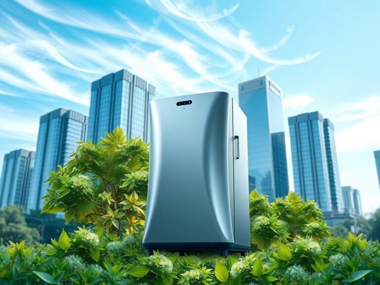 Flick International sleek, compact machine converting air and water into gasoline in an urban setting