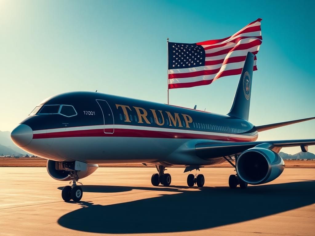 Flick International Majestic Boeing 757-200 with 'TRUMP' lettering under clear blue sky