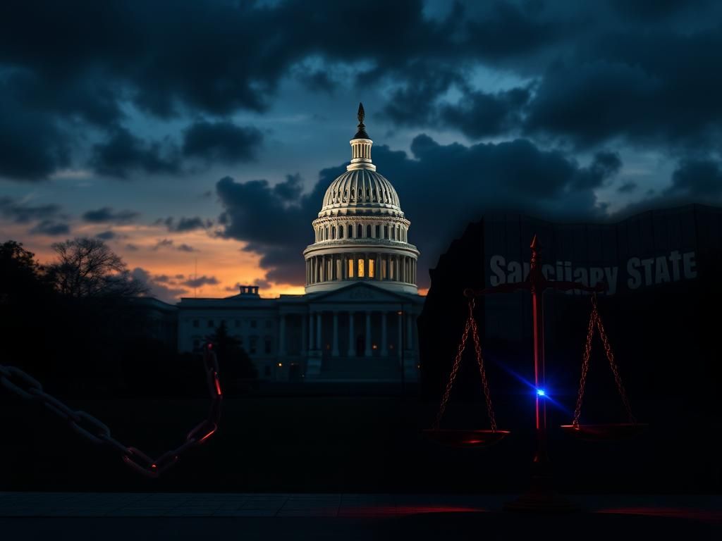 Flick International Dramatic scene of the U.S. Capitol building at dusk with storm clouds