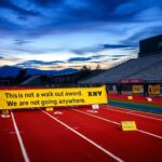 Flick International Banner at high school protest against trans athlete victory