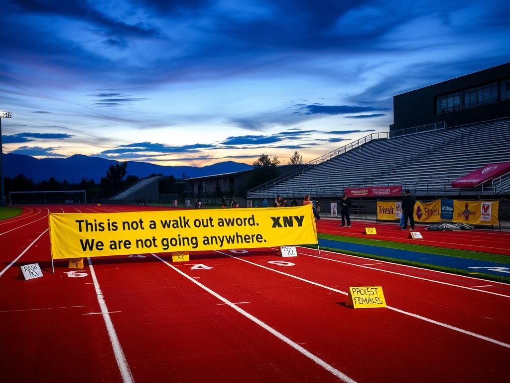 Flick International Banner at high school protest against trans athlete victory