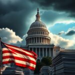 Flick International A dramatic view of the U.S. Capitol building with an American flag, symbolizing legislative efforts and patriotism.