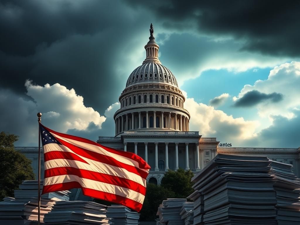 Flick International A dramatic view of the U.S. Capitol building with an American flag, symbolizing legislative efforts and patriotism.