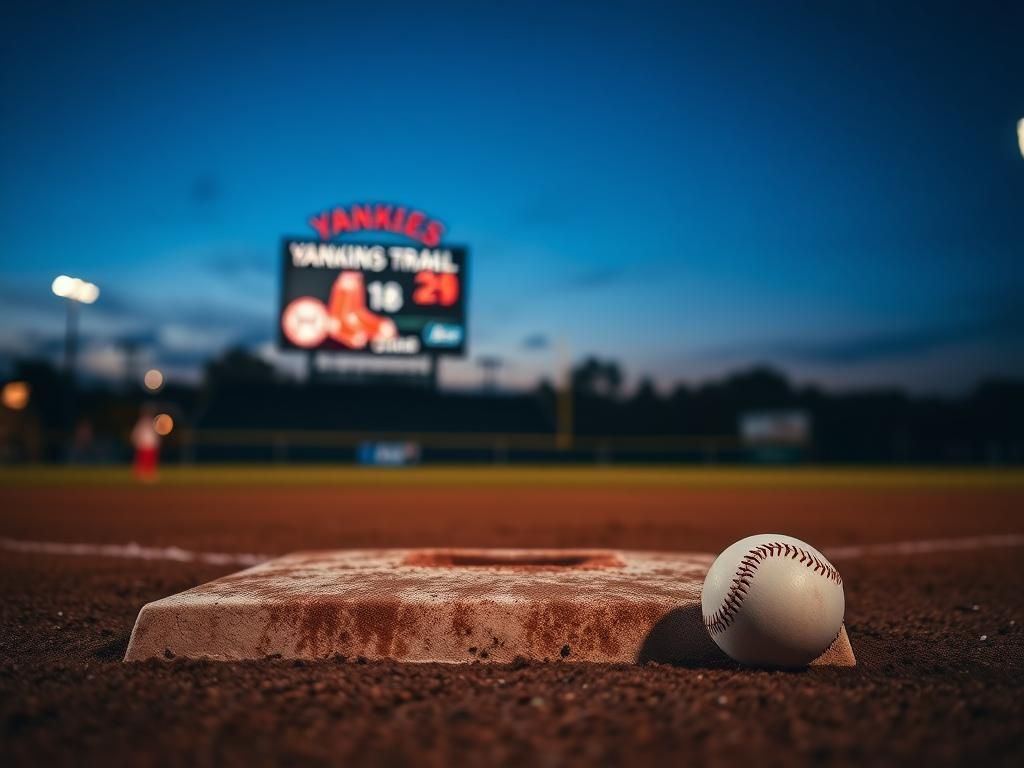 Flick International Baseball diamond at dusk with focus on second base and a baseball lying nearby