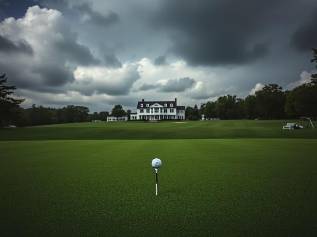 Flick International A lush, manicured golf course at Oakmont Country Club under dark storm clouds