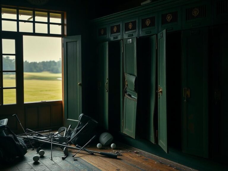 Flick International Damaged lockers in the Oakmont Country Club golf clubhouse after Wyndham Clark's missed U.S. Open cut