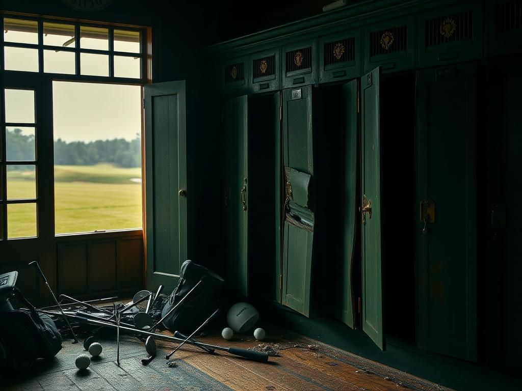 Flick International Damaged lockers in the Oakmont Country Club golf clubhouse after Wyndham Clark's missed U.S. Open cut