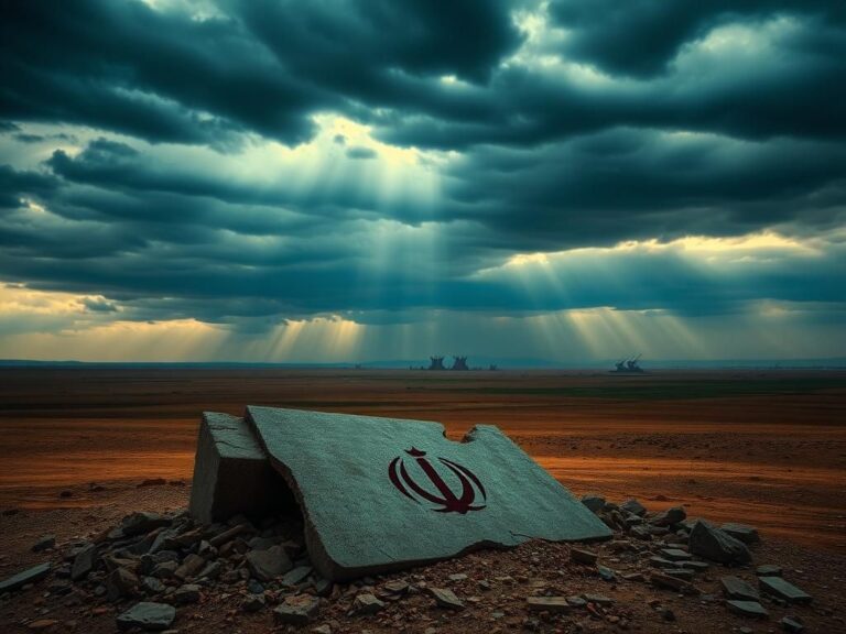 Flick International Aerial view of a desolate Middle Eastern landscape symbolizing conflict and destruction