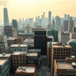 Flick International Aerial view of Chicago showcasing healthcare facilities and migrant support areas