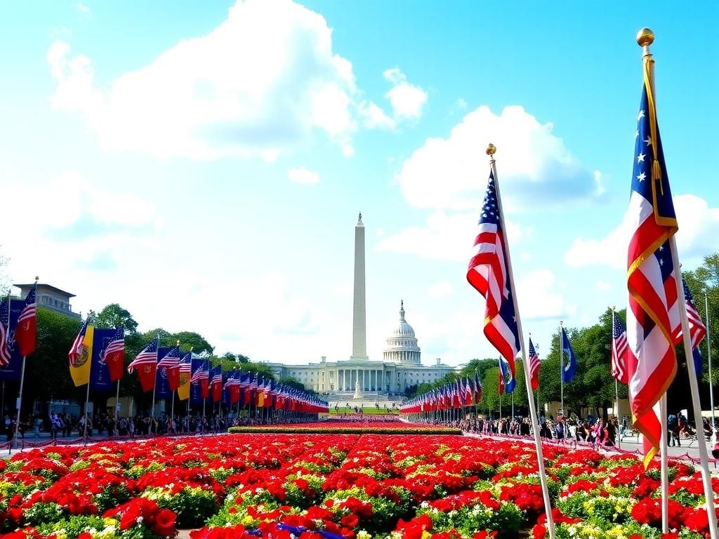 Flick International Panoramic view of the National Mall during the Army's 250th anniversary military parade